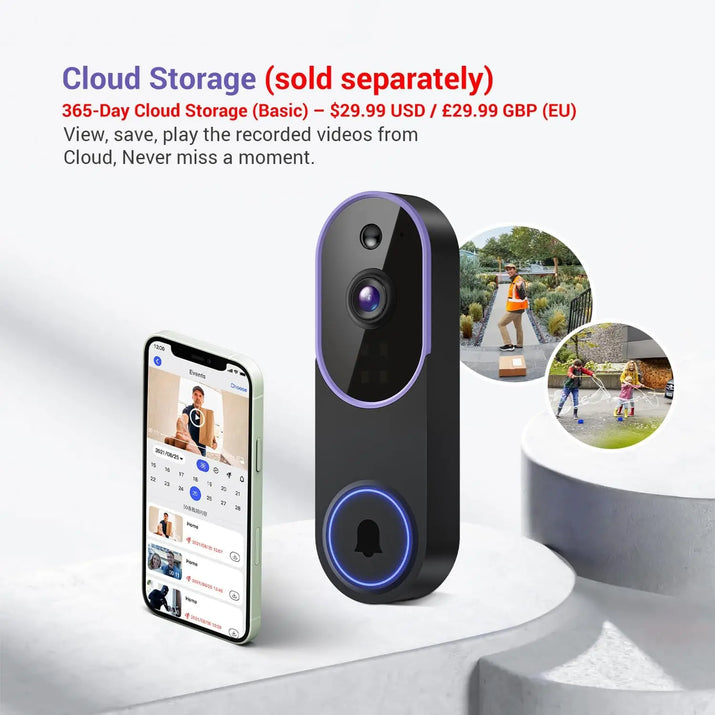 Smart Video Doorbell Camera with Motion Detection, Night Vision, Cloud ...